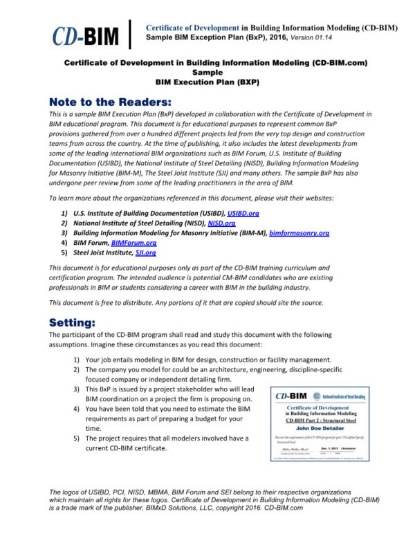 Sample BIM Execution Plan (BXP) – CD-BIM